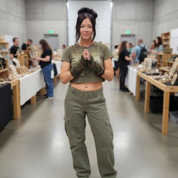 Green Blue Camouflage Handmade in Canada Fingerless Texting Gloves Armwarmer - Picture 1 of 7